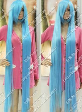 cosplay假发 150CM 1米5天蓝色收脸长直发 浅蓝色加长加厚高温丝