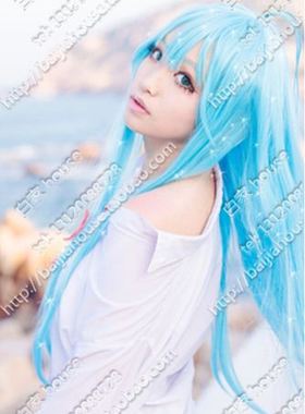 cosplay假发/汉娜/电波女与青春男/藤和艾莉欧/冰蓝色长直发1米