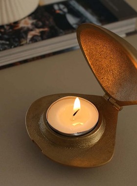 丹麦ferm LIVING Clam北欧蛤蜊黄铜烛台首饰盒装饰摆件两用礼物