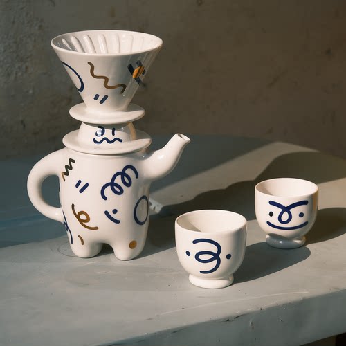 wekuku陶瓷可爱童趣茶壶茶杯礼盒