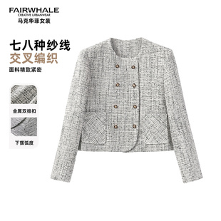 马克华菲女装 F51010A500 轻奢气质复古圆领双排扣外套上衣