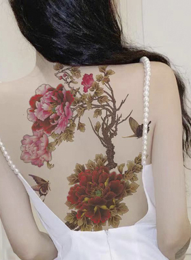tattoos超大图玫瑰花纹身贴纸防水女拍照羽毛性感后背刺青贴