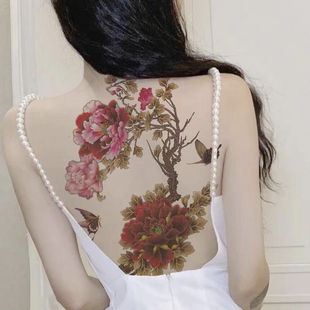 tattoos超大图玫瑰花纹身贴纸防水女拍照羽毛性感后背刺青贴