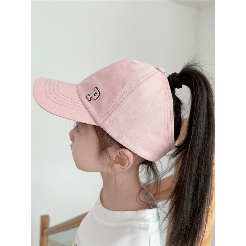儿童遮阳帽春秋薄款可扎辫子女宝宝帽子夏季女童防晒帽空顶鸭舌帽