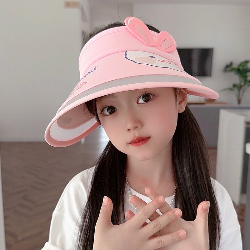 儿童帽子女童夏季防晒帽大帽檐遮阳帽空顶薄款透气可爱女孩太阳帽
