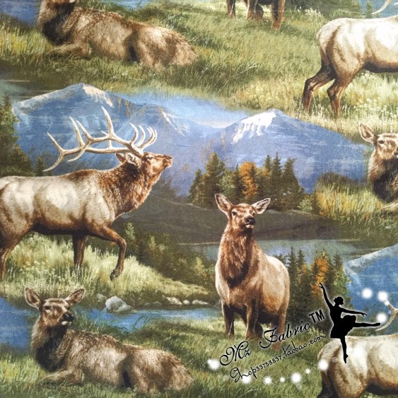 85g半米 宽幅1.1米 驯鹿 外贸纯棉平纹布料手工服装DIY