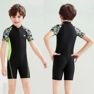 英发儿童泳衣男孩连体防晒游泳服小学生中大童潜水冲浪短袖 泳装