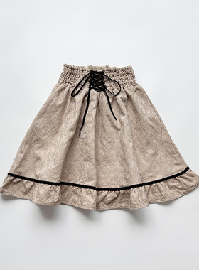 甜妹axes复古宫廷风金色刺绣面料高腰公主裙丝绒蝴蝶结半身裙