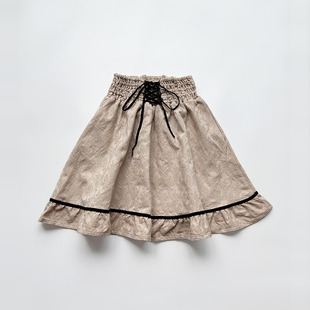 甜妹axes复古宫廷风金色刺绣面料高腰公主裙丝绒蝴蝶结半身裙