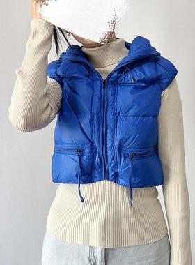 出口纯原RL*劳伦高端户外鹅绒马甲克莱因蓝色短款羽绒泡芙背心女