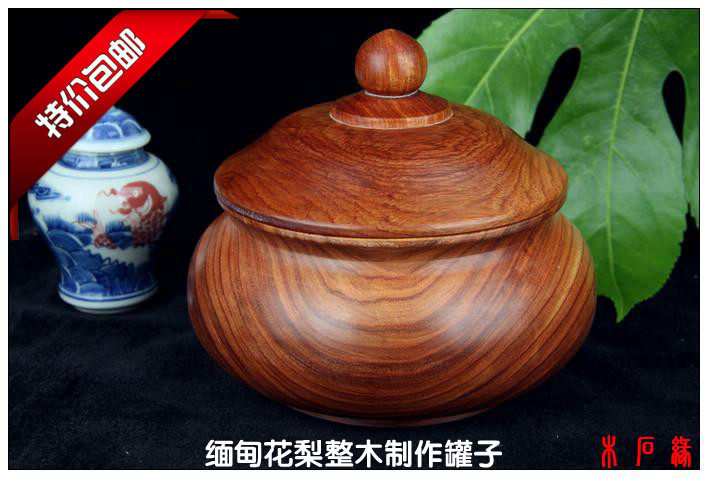 包邮缅甸花梨红木木雕手把件卧室香薰八宝罐实木糖盐罐原木茶叶罐