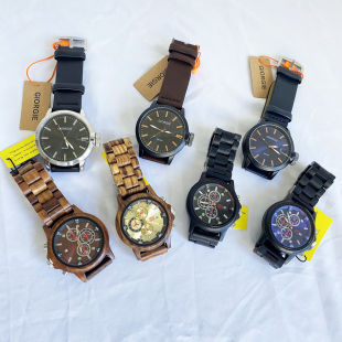 来点不一样 手表进口石英机芯带日历复古 天然胡桃木制腕表男式