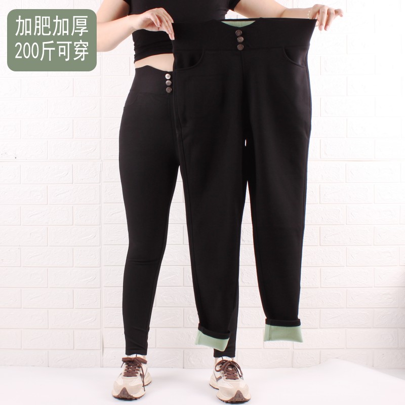 大码高腰修身打底裤女秋季胖mm弹力小脚裤加绒外穿保暖黑裤子显瘦