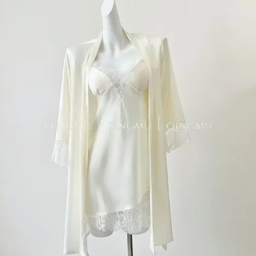 性感蕾丝吊带睡裙两件套纯欲风带胸垫家居服女冰丝睡衣女春夏