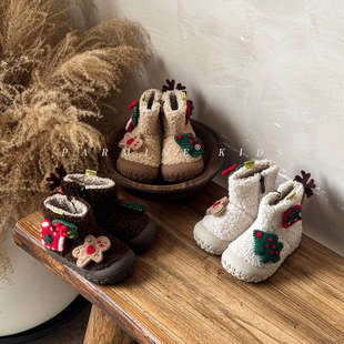 宝宝加绒加厚棉靴鞋 宝宝圣诞小靴子女童雪地靴圣诞节穿搭冬季 新款