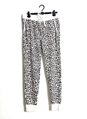 外贸janina家居运动裤粉色豹纹收口秋季薄绒休闲裤