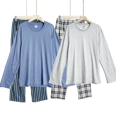 外贸欧美单春秋长袖家居服纯棉睡衣男舒适宽松大码睡衣套装