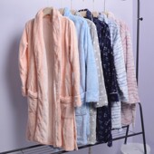 保暖顺滑浴袍 睡袍家居服中长款 欧美秋冬款 男女珊瑚绒印花长袖