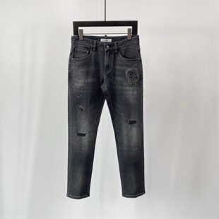 牛仔裤 老佛爷logo字母立体印花破洞补丁男士 Lagerfeld 特惠Karl