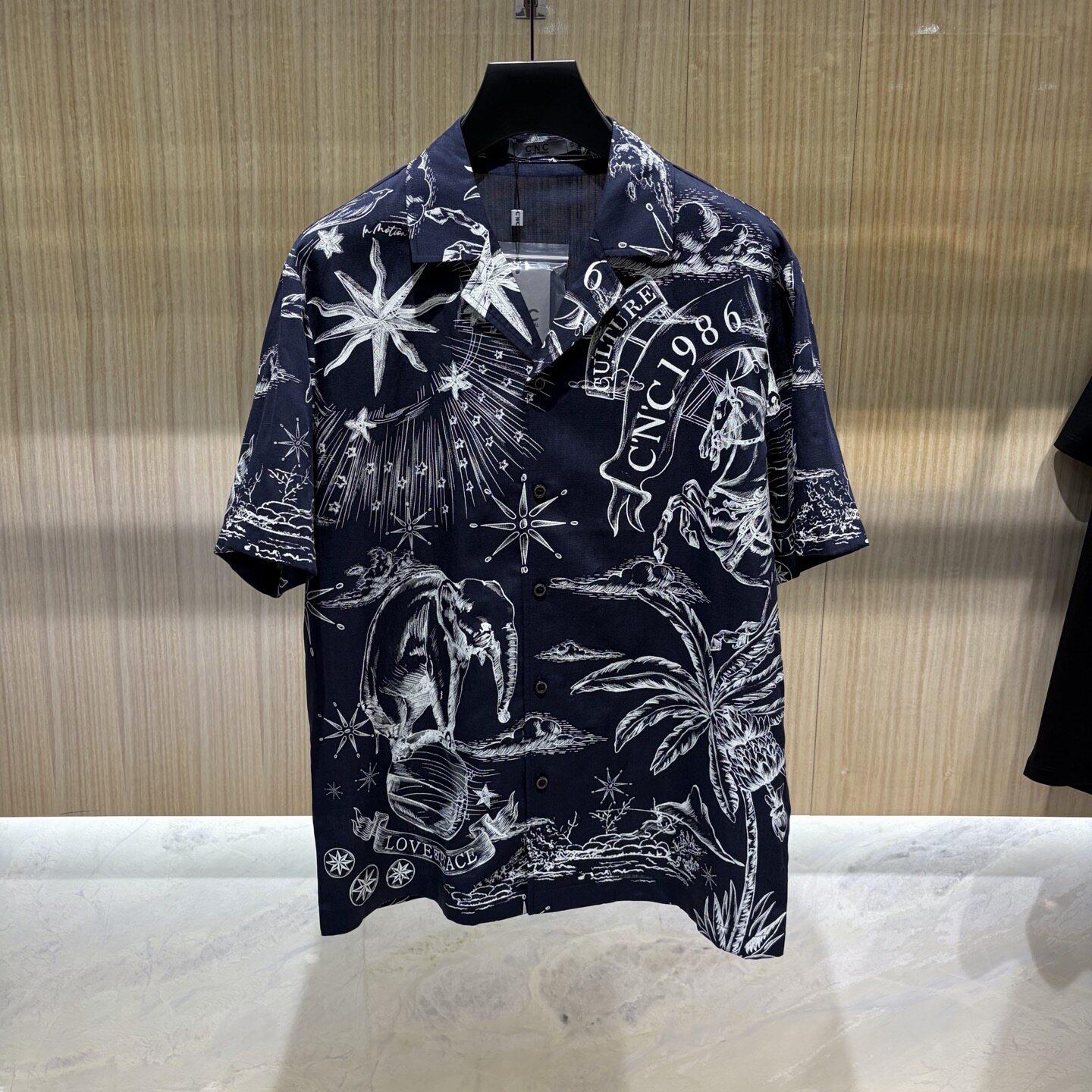 CNC 26春夏新款椰树动物logo字母印花亚麻男士休闲短袖衬衫