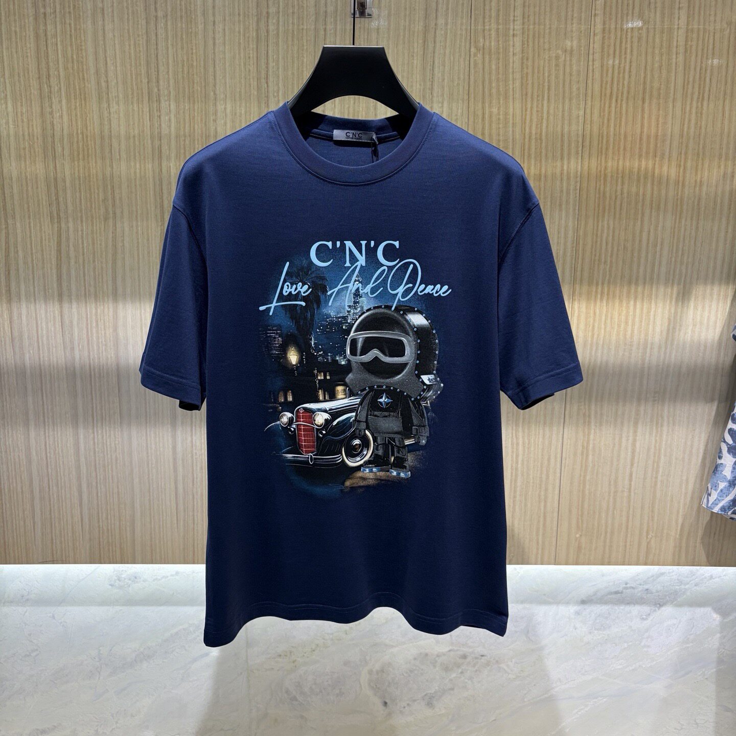 CNC 26春夏新款卡通玩偶汽车夜景logo字母签名印花男士短袖T恤