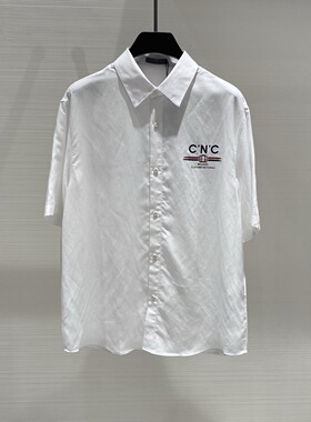 26春夏新款 CNC男士前后logo字母印花宽松亚麻短袖衬衫 281010