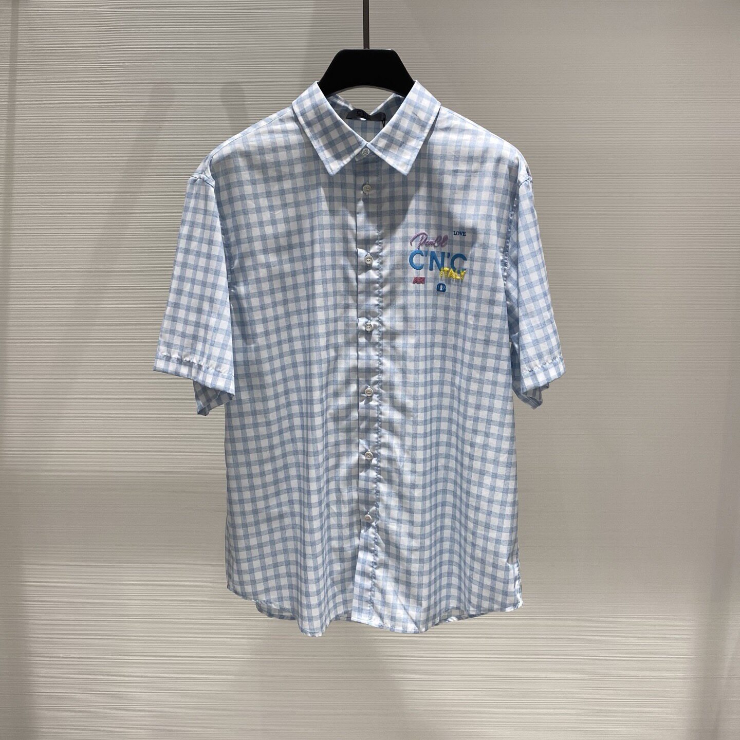 26春夏新款 CNC男士彩色logo字母印花时尚格子短袖衬衫 281009