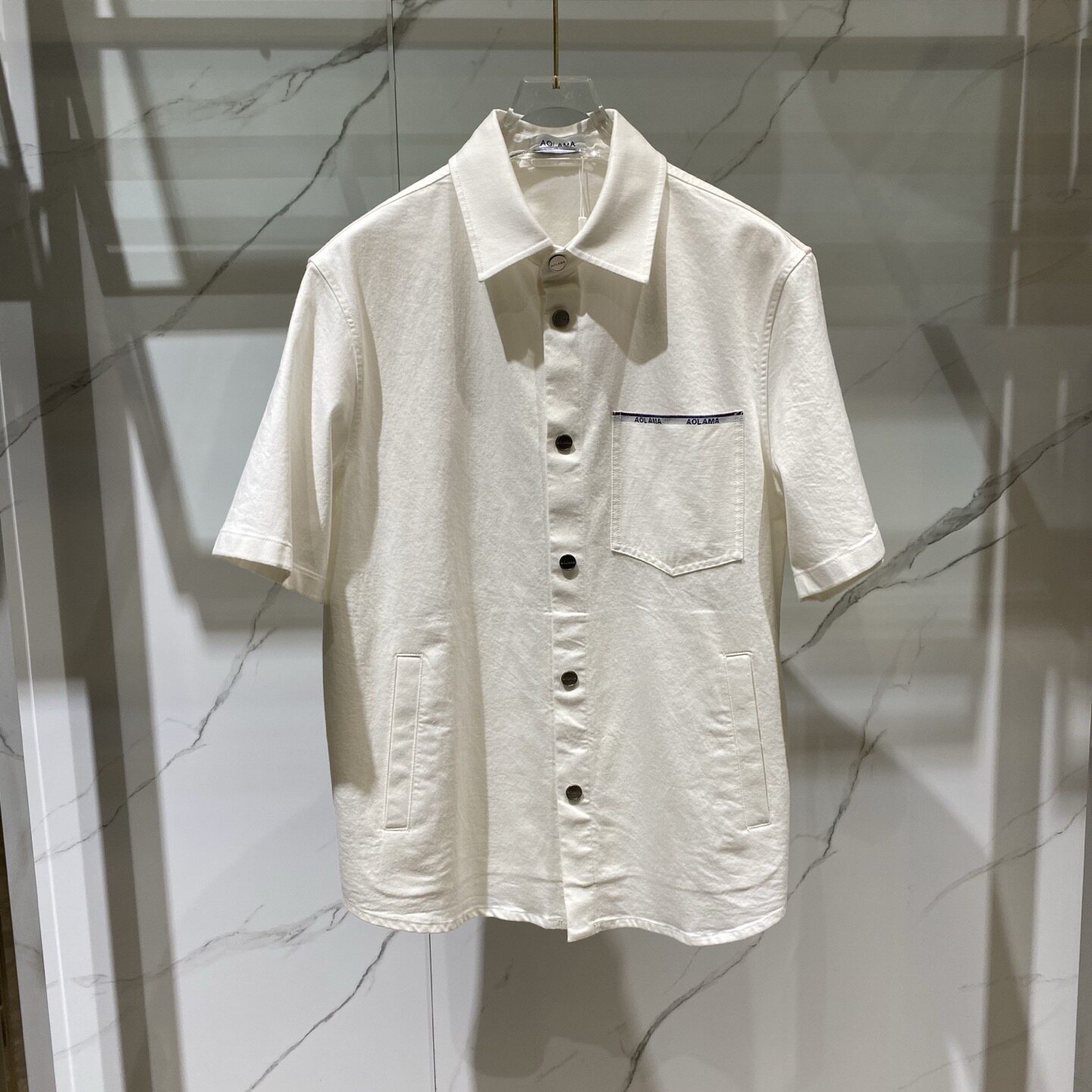 AOLAMA奥拉玛 26春夏新款口袋logo字母刺绣男士短袖衬衫 162265