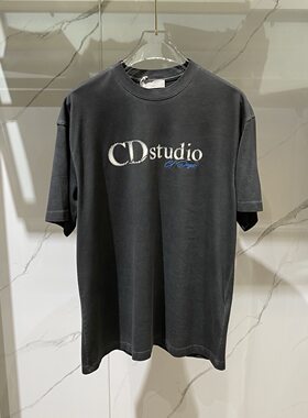 CDHOMME男装 26春夏新款logo字母印花做旧男士圆领短袖T恤 330310
