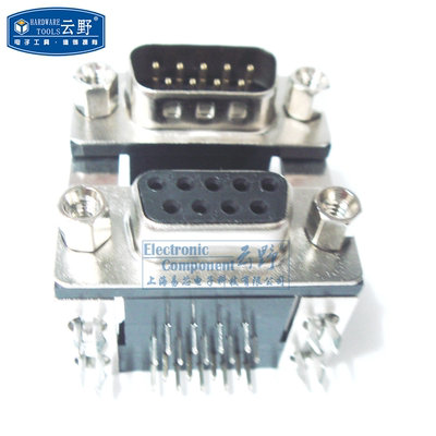 【高科美芯】 串口座DB9 双排 双胞胎上公下母弯脚焊板黑胶 连接