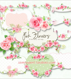 剪贴免扣PNG素材10P高清淡雅粉嫩手绘小鸟标签标贴公告牌素材Y288