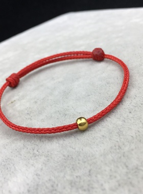 2023年兔年本命年红绳手链真丝蜡绳黄金珠配饰防水防汗可调手链