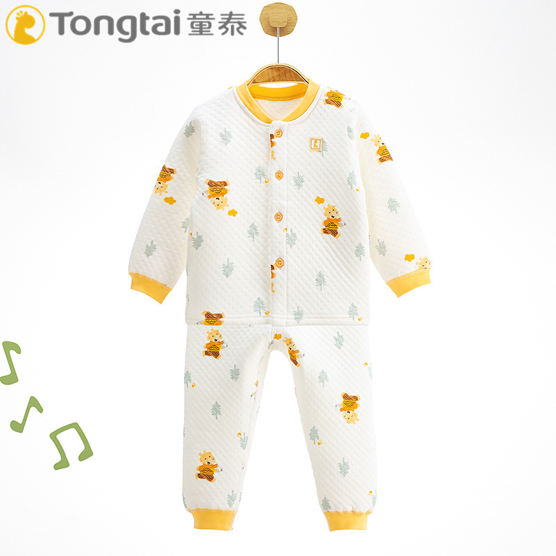 童泰秋冬新款3-18月婴幼儿男女宝宝休闲家居对开内衣加厚立领套装
