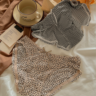 滑溜溜~内裤女冰丝印花豹纹性感格子波点荷叶边低腰女内裤三角裤