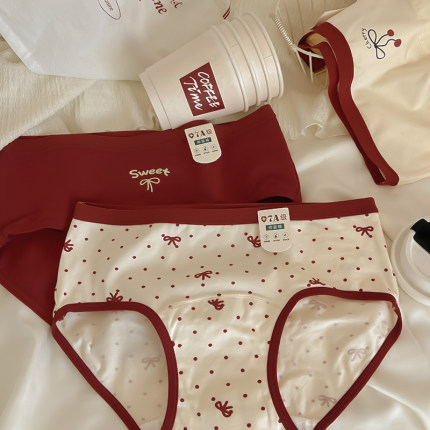 内裤女红色纯棉裆本命年结婚中腰透气7a加长裆简约可爱秋冬