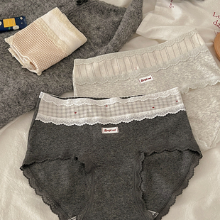 女纯棉裆a类棉加长裆部抗菌裆灰格子中腰新款 那达暮色 内裤