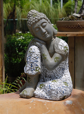 新中式风室外院子客厅玄关佛像