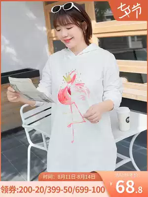 (Clearance 80 yuan)Large size women's clothing 2021 spring fat sister glitter coating Flamingo print hooded sweatshirt