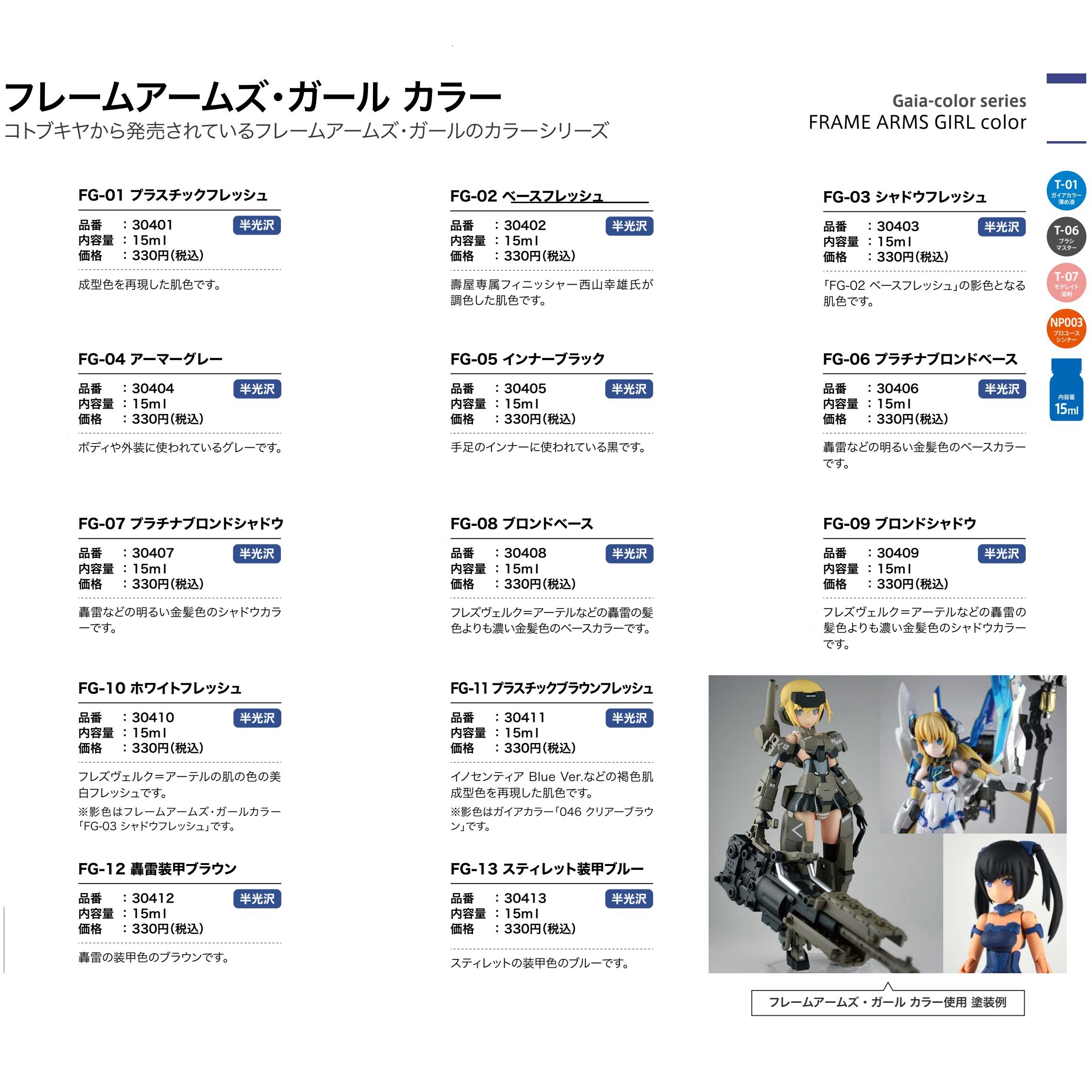 GAIA盖亚FG01 FG02 FG03 FG04 FG05 Frame Arms Girl机娘肌肤色卡