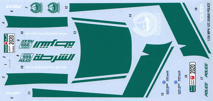 TABU 模型水贴 1：24 车模水贴 DC1185 MP4-12C Dubai Police