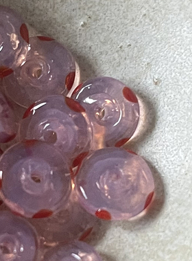 可爱蛋白粉红草莓配色飞碟小车轮波点玻璃珠