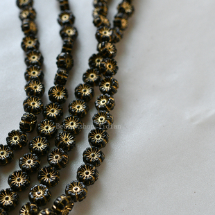 DIY复古少女小花串珠戒指手工手作耳环材料描金捷克珠 多色 8mm