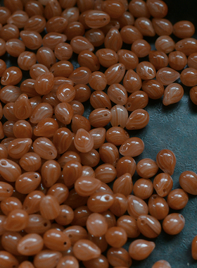 diy手作耳环串珠手机链材料肉粉色红色系条纹水滴捷克珠 5x7mm