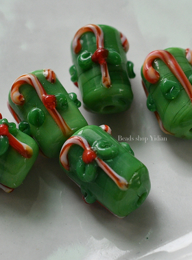 DIY手作耳环饰品材料圣诞可爱handmade绿色糖果拐棍手工玻璃散珠