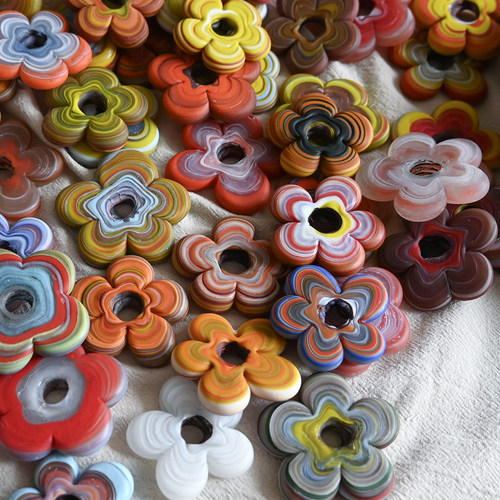 土耳其哑光渐变玻璃花大孔串珠diy手作材料4cm 1-50