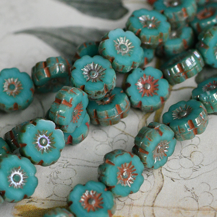 复古做旧蓝色系手作串珠捷克珠