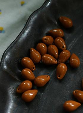 DIY手作耳环材料咖色咖啡水滴横孔捷克珠复古6X9mm