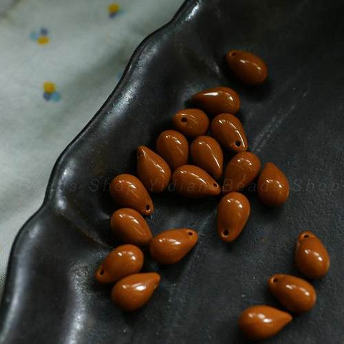 DIY手作红藏青姜黄水滴捷克珠