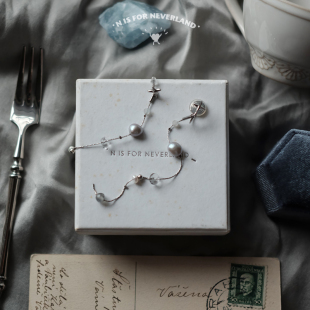 珍珠水晶长款 格雷系知识分子 无痛耳夹s925银耳钉 少年 吞下星星