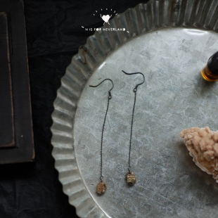 NEVERLAND流浪者之歌愚人金黄铁矿暗黑925银做旧长耳环 FOR